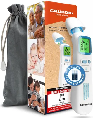 Produktbild von GRUNDIG Fieberthermometer  - Thermometer für Baby Kinder Erwachsene - hochpräzise kontaktlos und digital Fieber an Ohr Stirn und Objekten (mit Batterien)