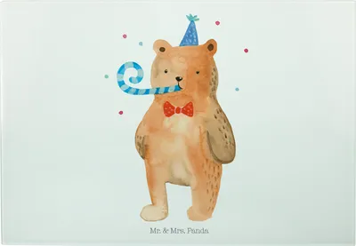 Produktbild von Mr. & Mrs. Panda Glas Schneideplatte Bär Geburtstag - Weiß - Geschenk, Küchenbrett, Glückwunsch, Schneidebrett, Servierplatte, Brotzeitplatte, Teddy, Alles Gute