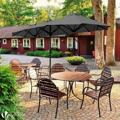Productafbeelding van Dubbele parasol - Marktparasol voor tuin en terras - 150 x 300 cm - Zonbescherming - Grijs, modern design