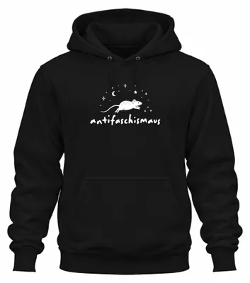 Imagen del producto de Sudadera con capucha "Antifascista", diseño "Antifa", con un toque de sarcasmo, estilo punk. Color: negro. Talla: M