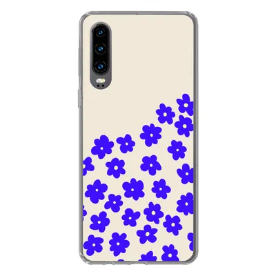 Produktbild von MuchoWow® Handyhülle Schutzhülle Hülle für Huawei P30 Blume - Blau - Muster Silikon Softcase Handy Hülle - Kartenbesitzer
