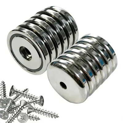 12 Neodym-Magnete 32 mm mit Loch, starke Topfmagnete