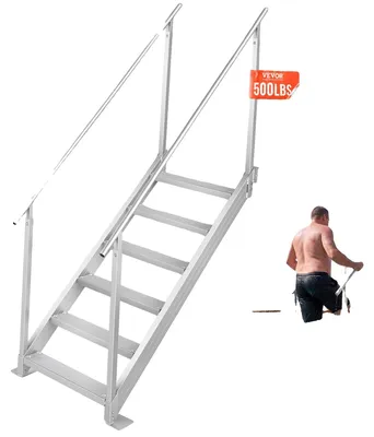 Productafbeelding van VEVOR 6-treden badtrap met twee handgrepen, bootladder, 800x1850x2092 mm, zwembadtrap van aluminiumlegering, trap, draagvermogen 250 kg, treden van 10 cm. Ideaal voor havens, boten en zwembaden