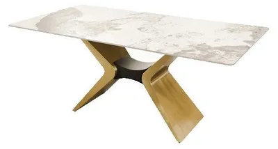 Productafbeelding van FURNLUX Eettafel, model Modig, wit en goud, 180 cm / Hoofdkleur: wit / Afmetingen: 180 x 75 x 90 cm