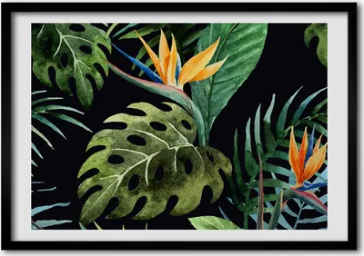 Produktbild von Bild - Bilderrahmen - 100 cm x 70 cm - MDF - Rahmen - Foto - Wandkunst tropische Blumen
