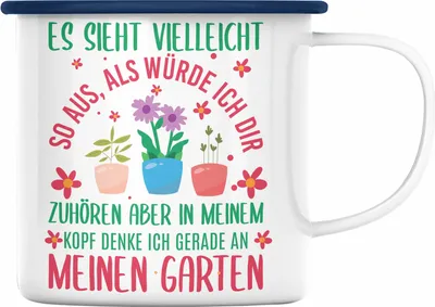 Produktbild von Trendation -  Gärtnerin Geschenk Emaille Tasse mit Spruch für Garten Hobbygärtnerin Geschenkidee Gärtner (Blau)
