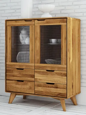 Produktbild von Vitrine Timaru 05 Wildeiche massiv geölt - Abmessungen: 109 x 90 x 40 cm (H x B x T)