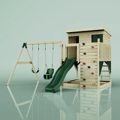 Produktbild von OutdoorToys Spielturm Nils aus Holz in Grün Dunkelgrün, mit Babyschaukel