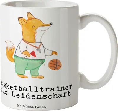 Produktbild von Mr. & Mrs. Panda Tasse Basketballtrainer Leidenschaft - Weiß - Geschenk, Kaffeebecher, Basketball, Verein, Trinkbecher, Sport, Becher, Basketballer, Keramiktasse, Pott