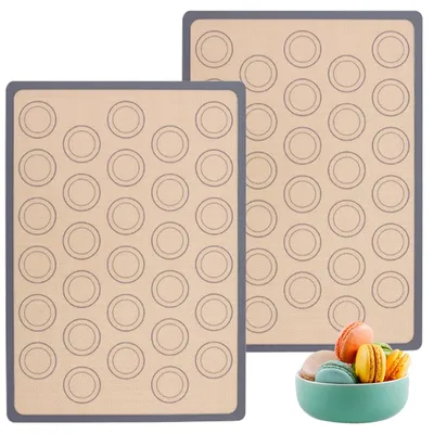 Image de Tapis de cuisson en silicone 2 pièces pour macarons, tapis de cuisson en silicone sans BPA, tapis de cuisson rectangulaire gris et antidérapant, pour macarons, pizzas, biscuits et pain