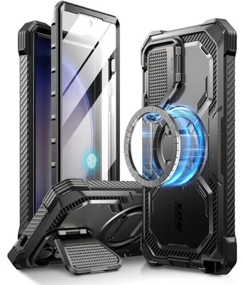 Produktbild von Schutzhülle für Samsung Galaxy S24 Ultra mit Kameraschutz, MagSafe, Ständer, Schwarz