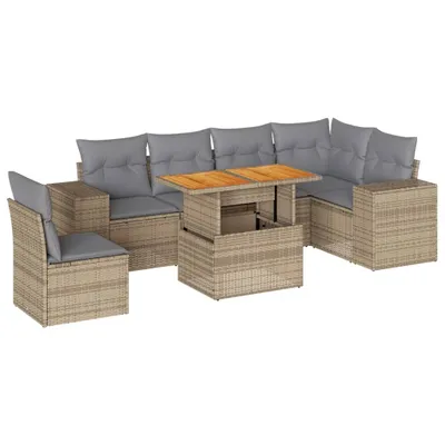 Produktbild von 7-tlg. Garten-Sofagarnitur mit Kissen Beige Poly Rattan