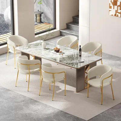 Immagine prodotto di Set di 6 sedie da pranzo Flieks, con gambe inclinate, piedini regolabili e rivestimento in tessuto corduroy, ideali per cucina, soggiorno o sala da pranzo, colore beige