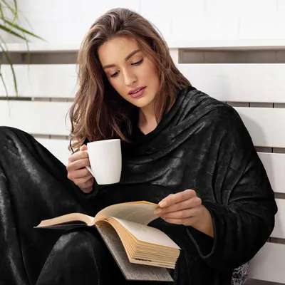 Produktbild von Decke Oversize Warme Dicke Decke Sweatshirt Mit Kapuze Schwarz Bingie