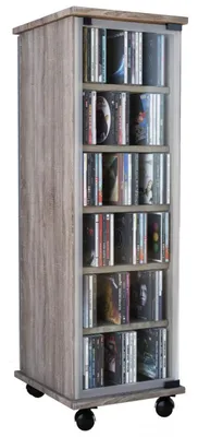 Image de Étagère CD en bois | Armoire CD avec portes en verre de sécurité ESG pour 204 CD ou 72 DVD | Dimensions : H. 98 x W. 31 x D. 35 cm | Étagère DVD élégante avec rouleaux | Étagère Blu-ray | Étagère CD - Valenza