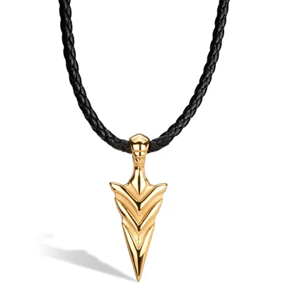 Immagine prodotto di SERASAR | Collana in pelle premium da uomo [Freccia] con acciaio inossidabile dorato | Colore: Oro | Lunghezza: 50 cm