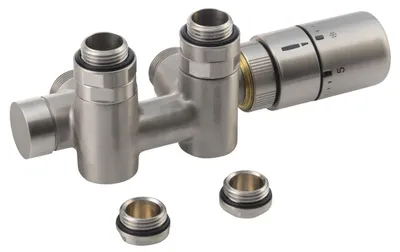 Produktbild von Sapho Twin Combi - Thermostat-Ventilanschlussset, Mittelanschluss, rechts, Edelstahl gebürstet CP5510S
