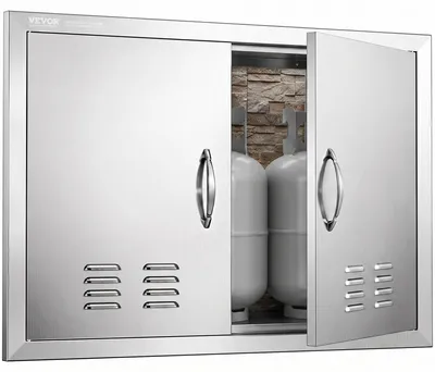 Productafbeelding van VEVOR Grilldeur, 762 x 533 mm, Dubbele buitendeur voor de keuken, RVS deur met vlakke montage, Verticale wanddeur met handgrepen en ventilatieopeningen, geschikt voor grill-eiland, grillstation, buitenkast