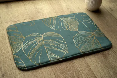 Produktbild von Badteppich Saugfähige - Badezimmer Teppich - Rutschfester Badvorleger Badematte - 90x60 cm - Monstera-Blätter