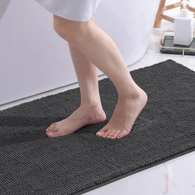 Zdjęcie produktu dla Mata podłogowa do łazienki, welurowa, antypoślizgowa, chłonna, 60x90 cm, ciemnoszara