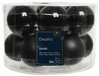 Productafbeelding van Kerstballen glas d5 cm zwart 12st kerst Decoris