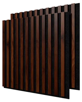 Produktbild von STEGU Linea Acoustic PROline 2er Set Akustikpaneele 60x60,5 cm Holzlamellen Dunkelnussbaum