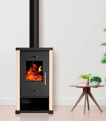 Image de Poêle à bois EKO Mini poêle à bois 6,3 kW ivoire acier Ecodesign A+ 82% efficacité