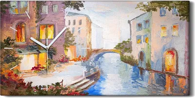 Produktbild von Dekor Leinwand Uhr Wandbilder 60x30 Gemälde Abstrakte Stadt Fluss Brücke Blumen - weiße Hände