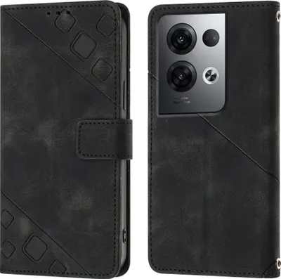 Produktbild von Hülle für OPPO Reno8 Pro 5G Prägung Flip Leder Brieftasche Schutzhülle mit Ständer Schwarz