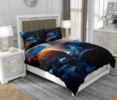 Produktbild von Bettwäsche 200x220 cm + 2x70x80 cm, 3-teilig, 100% Baumwolle, Satin, Reißverschluss, Weltraum, Bunt - SOVIO | So.Z0019
