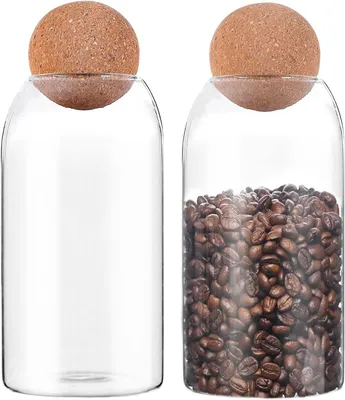 Produktbild von Set aus 2 luftdichten 800-ml-Glasbehältern mit Korken und Kugelverschluss, für Kaffee/Gewürze/Tee