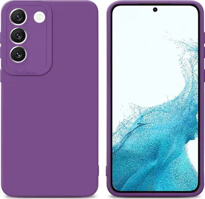 A purple phone case is shown from the back and front.