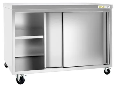 Imagen del producto de Mueble bajo de acero inoxidable, 1600 x 600 mm, con ruedas, PREMIUM - GOLDINOX