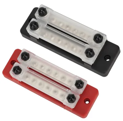 Imagen del producto de Bloque de distribución de energía, 2 unidades, color y rojo, para voltajes de 12-48V y corriente de 150A, con doble fila y 6 terminales, ideal para automóviles, vehículos recreativos, barcos, yates y camiones