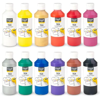 Imagen del producto de Creall, juego de tintas textiles de 12 colores - 12 x 250 ml - tintas creativas para tela