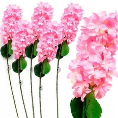 Produktbild von 5x künstliche Hortensie Deko-Blumen rosa 90 cm Kunstblumen Set für Vase Tischdeko Hochzeit-Brautstrauß Floristik