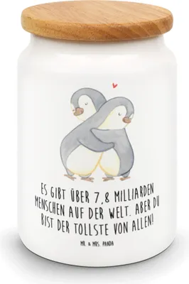 Produktbild von Mr. & Mrs. Panda zuckerdose Pinguine Kuscheln - Weiß - Geschenk, Kaffeedose, für Frauen, Freundin, Hochzeitstag, Frischhaltedose, Dose, Valentinstag, Keksdose, müslidose