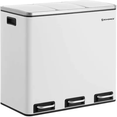 Produktbild von Mülltrennbehälter 54L - 3 x 18 l - Treteimer - Edelstahl - Weiß