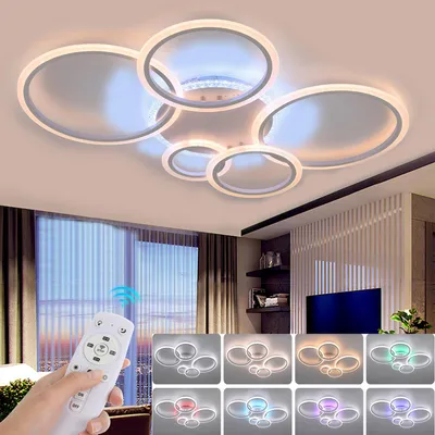 Produktbild von 5 Ringförmiges LED Deckenleuchte 60W, Dimmbar LED Deckenlampe mit RGB Backlamp, 96cm Modern Deckenleuchte für Wohnzimmer Schlafzimmer Hotel