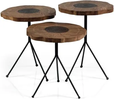 Produktbild von Luxus Beistelltisch 3x Set Braun Wohnzimmer Rund Tische Moderner Tisch