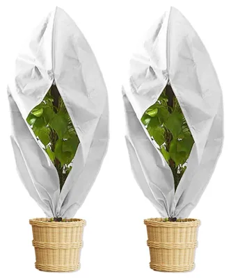 Image de Housse de protection pour plantes 120 x 80 cm - Protection contre le gel - Housse de protection - 2 pièces - Tissu non tissé avec fermeture éclair et cordon de serrage - Housse pour plantes