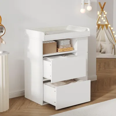 Obrázek produktu pro STILVORA Komoda s přebalovacím pultem, který lze odmontovat, komoda s přebalovacím stolem a zásuvkami, dětská komoda s přebalovacím pultem, která se dá přeměnit, bez polstrování