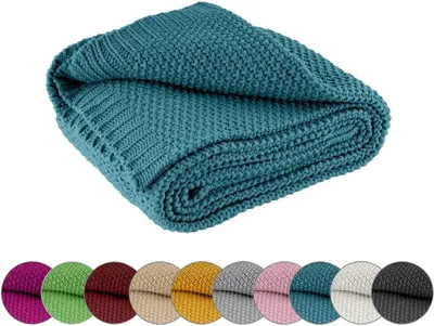 Produktbild von WOMETO útulná pletená deka 140x190 cm tyrkysová petrol - teplá mäkká pletená deka s elegantným a jednoduchým pleteným vzorom