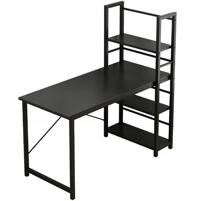 Obrázek produktu pro Černý počítačový stůl s policovou regálem 120 cm