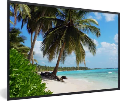 Produktbild von MuchoWow® Gerahmtes Poster Palme - Meer - Tropisch 90x60 cm - Poster mit Schwarzem Bilderrahmen Wandposter Rahmen Foto Bilder - Fotorahmen - Foto-Plakat