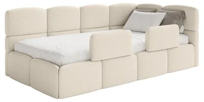 Obrázok produktu pre Selsey Cloudy - Posteľ pre mladých 90x200 cm, pravostranná, s poťahom z bouclé a ochranou proti vypadnutiu, svetlo béžová