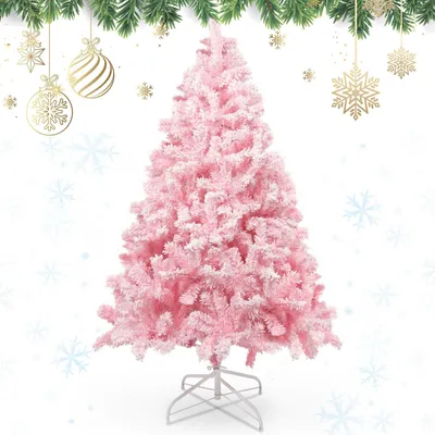 Productafbeelding van Kunstkerstboom - Roze - 1,5 m - Sneeuweffect - Kerstboom met 600 takpunten en metalen voet