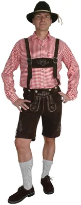 Produktbild von Kurze Lederhose im Trachtenstil mit Träger und Knopfleiste