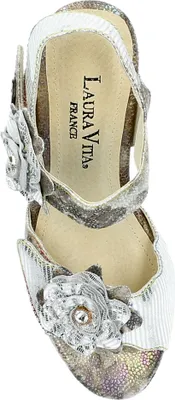 Produktbild von Laura Vita Damen Sandalette Blüte High Heel Klettverschluss Strass Hicao 624, Größe:38 EU, Farbe:Silber