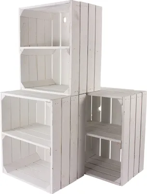 Produktbild von 8er Set neue weiße/weisse Obstkiste mit Einlegeboden/Zwischenbrett Quer 50cm x 40cm x 30cm Schuhregal Weinkiste Holzkiste Regal Wandregal Kiste